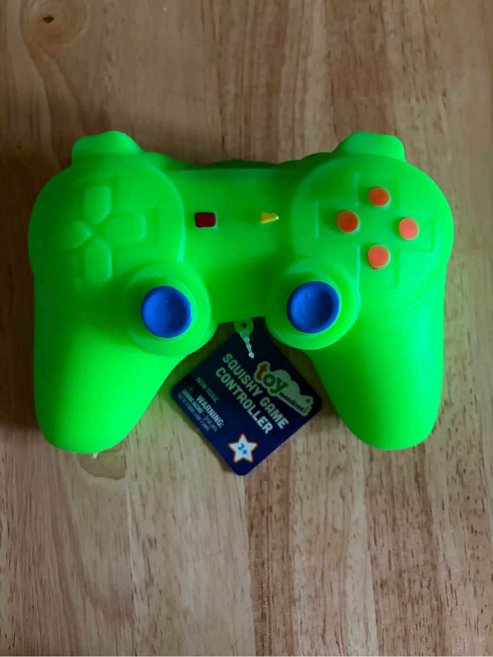 Neon Green Squishy Game Controller with Blue Thumbsticks